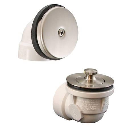 Jones Stephens Brushed Nickel One-Hole Lift and Turn Bath Waste Kit, Standard Half Kit, White Plastic B0750BN